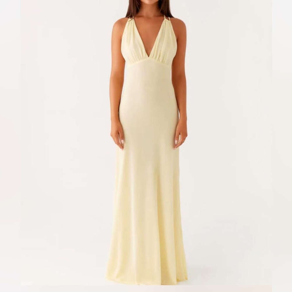 Peppermayo Pale Yellow Maxi Dress - Soft V-Neck Style